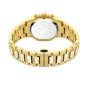 Detailed back view of golden watch with stainless steel case and 3ATM water resistance