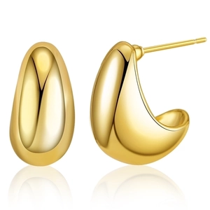 Minimalist gold teardrop stud earrings with a high-polished mirror finish in 18K plating