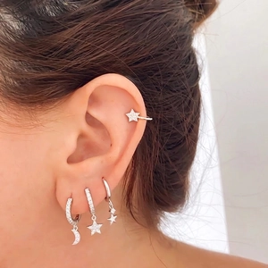 S925 silver star and moon earrings set with sparkling zircon stones for women