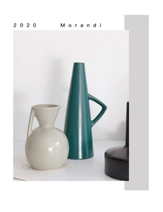 Detail of Morandi ceramic vases with matte texture in varied artistic shapes and muted colors