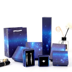 Starry night blue jewelry gift box set including necklace box, ring case and paper bag