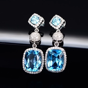 Cushion Cut Simulated Gemstone Drop Earrings Rhinestone Copper And 925 Sterling Silver Earring Post Luxury For Women