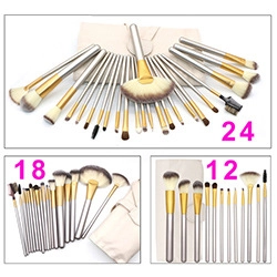 Detailed set of makeup brushes in 12, 18, and 24 pieces with a marble PU leather case