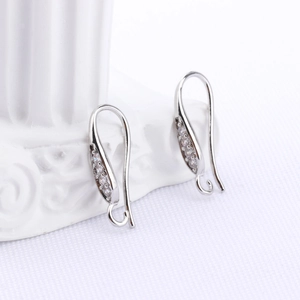 Silver earring hooks with cubic zirconia inlay for DIY handmade jewelry crafts