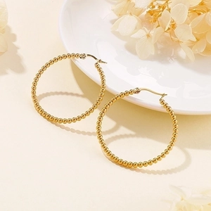 Minimalist Beaded Hoop Earrings Stainless Steel Geometric Round Circle Jewelry For Women Fashion
