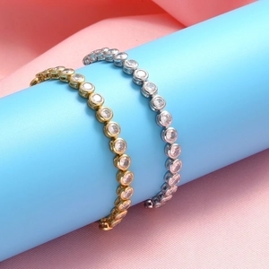 Bracciale tennis regolabile con zirconi tondi placcato in oro e argento puro