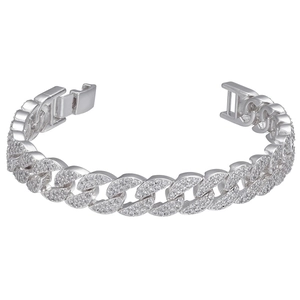 Bracciale a maglia cubana in argento con micro-pavé di zirconi e finitura lucida