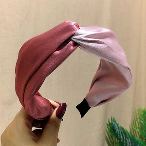 Pink and deep red satin wide headband with elegant knot design for women