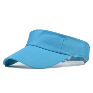 Close-up profile of a bright blue lightweight athletic sun visor with mesh texture