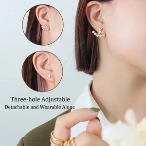 18K gold plated stainless steel zircon stud earrings with adjustable 3-hole drop pendant