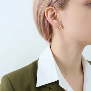 Modern 18k gold plated earrings with zircon inlays and adjustable three-hole design