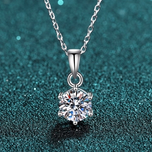 Solitaire Pendant Necklace Round Brilliant Cut Moissanite Six Prong Setting 925 Sterling Silver Elegant Jewelry Women