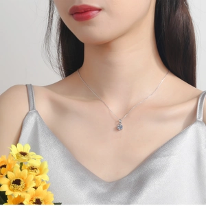 S925 sterling silver necklace with a brilliant 1 carat moissanite six-prong pendant