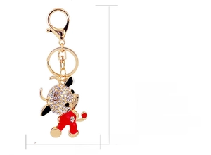 Detailed view of colorful zodiac cow keychain showing size 14.1cm and zinc alloy material