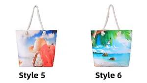 Detail view of tropical beach tote bags style 5 and 6 with cotton rope handles