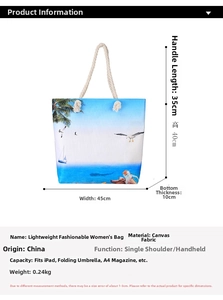 Spacious canvas beach tote with tropical landscape print and durable cotton rope handles