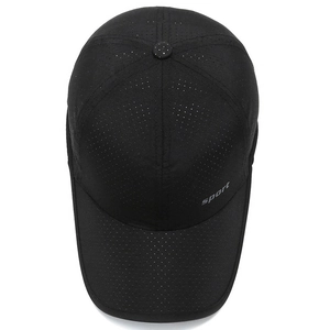 Quick-dry black sport baseball cap with breathable laser-cut holes and sport logo