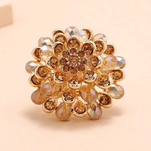 Exquisite crystal flower ring in vintage gold finish with amber and champagne stones