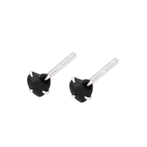 Minimalist S925 sterling silver heart-shaped stud earrings with black zircon stones