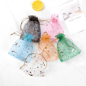 Star Moon Print Organza Jewelry Packaging Bags Drawstring Gift Pouches Small Item Storage Bags