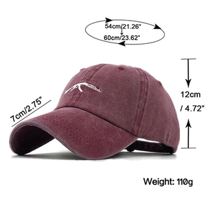 Detailed dimensions of the washed cotton baseball cap with AK47 rifle embroidery