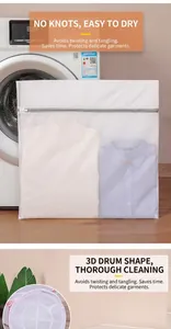 Detail of 3D cylinder and flat fine mesh laundry bags for machine washing protection