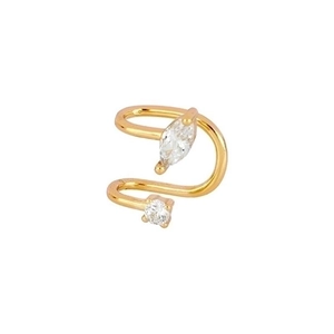 Minimalist double layer gold ear cuff with marquise and round zircon stones for women