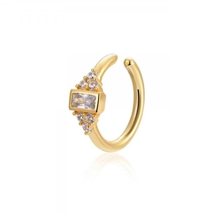 Detailed close-up of 18k gold-plated cuff earring featuring a central rectangular zircon