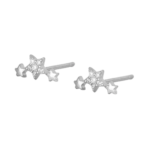 S925 silver stud earrings with three stars and sparkling zircon crystals for women