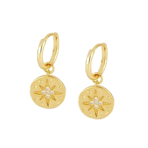 Modern Copper Star Pendant Hoop Earrings With 925 Sterling Silver Earring Post Zirconia Micro Inlaid Fashion Jewelry For Women