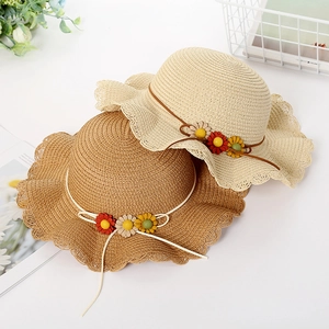 Kids Summer Straw Sun Hat And Matching Bag Set Cartoon Beetle Sunflower Embroidery Bowknot Beach Sun Protection Woven Hat