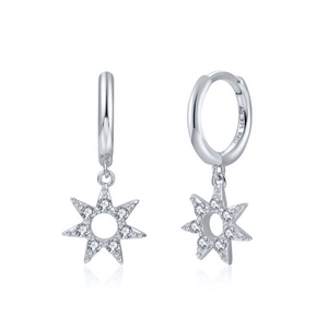 Minimalist S925 silver star earrings with zircon inlay shown on a clean white background