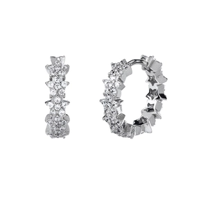 Luxury geometric S925 silver needle star hoop earrings with sparkling zircon stones
