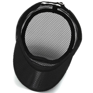 Men's black mesh flat top military cap with breathable quick-dry design for summer