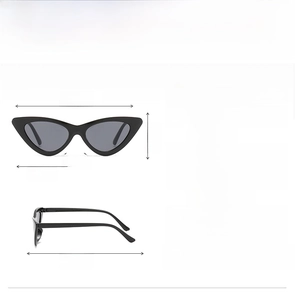 Detaillierte Maße der Katzenaugen-Sonnenbrille mit PC-Rahmen und Gewichtsinformationen