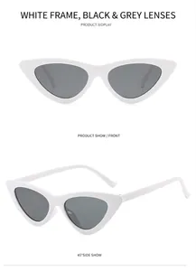 Front- und Seitenansicht der weißen Katzenaugen-Sonnenbrille mit dunkelgrauen Gläsern