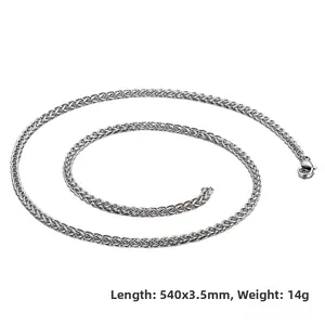Polished stainless steel braided chain necklace dimensions measuring 540mm by 3.5mm and 14g