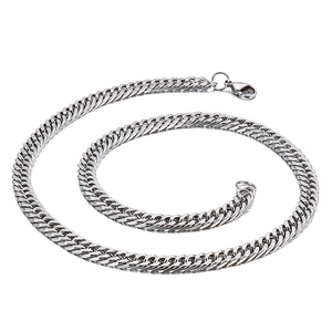 Polished stainless steel Cuban link chain necklace with lobster clasp for men