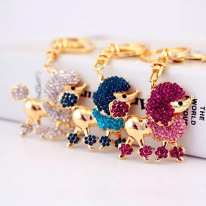Shiny Rhinestone Poodle Keychain Cute Animal Zinc Alloy Dog Key Chain Pendant For Women Bag Decoration Jewelry Gift