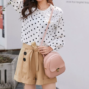 Pink PU leather fashion mini backpack for women with adjustable strap and gold buckle