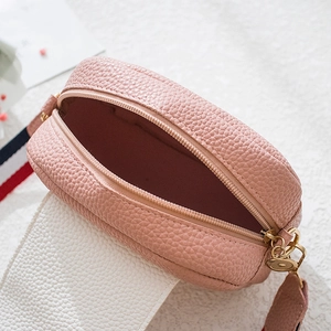 Pink lychee texture leather mini crossbody bag with zipper closure for women