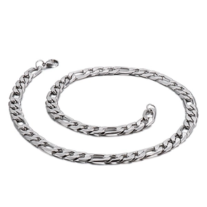 Minimalist silver stainless steel Figaro chain necklace for men with textured links