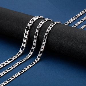 Polished silver stainless steel 9mm interlocking chain necklace for men on display