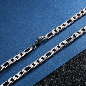 Minimalist silver stainless steel men's chain necklace with textured links and lobster clasp