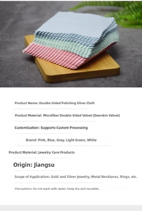 Soft microfiber silver polishing cloths in various colors for jewelry cleaning and care