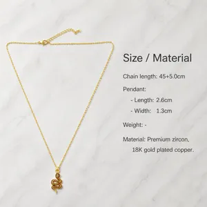 Detailed dimension chart for 18K gold plated snake pendant necklace with zircon