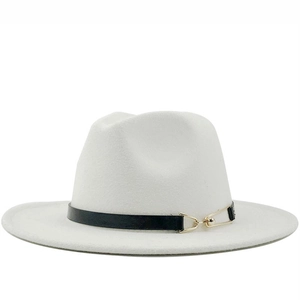 Wide Brim Fedora Hat Woolen Felt Jazz Cap With Leather Belt Gold Buckle Retro British Style Elegant For Women Men