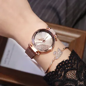 Elegant rose gold swan watch set with matching rhinestone bracelet for women