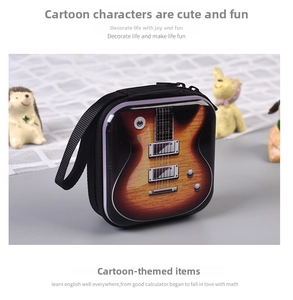 Square tinplate case for earphones featuring a vintage electric guitar print and zipper