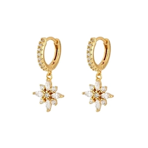 Luxury Copper Zirconia Flower Star Hoop Earrings With 925 Sterling Silver Earring Post For Women Fashion Jewelry Earrings